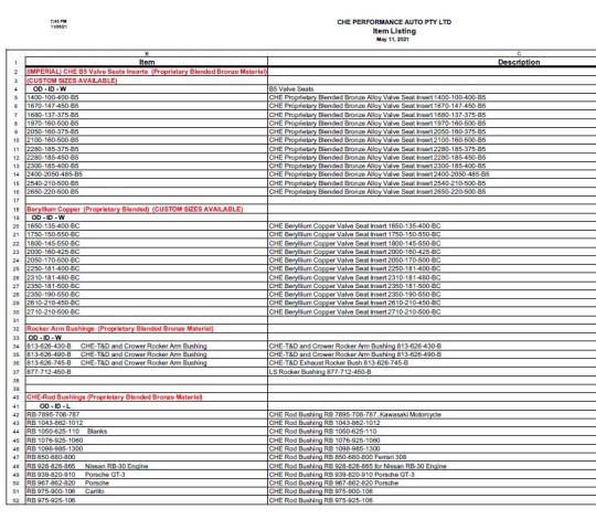 parts list 540 480 - Tech Info
